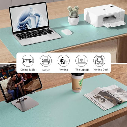 Aothia Leather Desk Pad Protector, Mouse Pad, Office Desk Mat, Non-Slip PU Leather Desk Blotter, Laptop Desk Pad, Waterproof Desk Writing Pad for Office and Home (23.6" x 13.7", Light Blue)