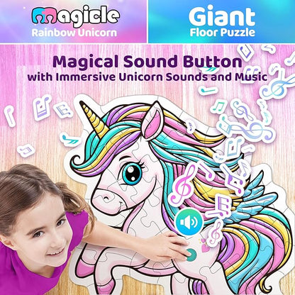 Rainbow Unicorn Giant Floor Puzzle with Sounds, 35 Piece Extra Thick Puzzles, Unicorn Toys for Girls Age 4-6, Floor Puzzles for Kids Ages 3-5 and 6 Year Old Gifts