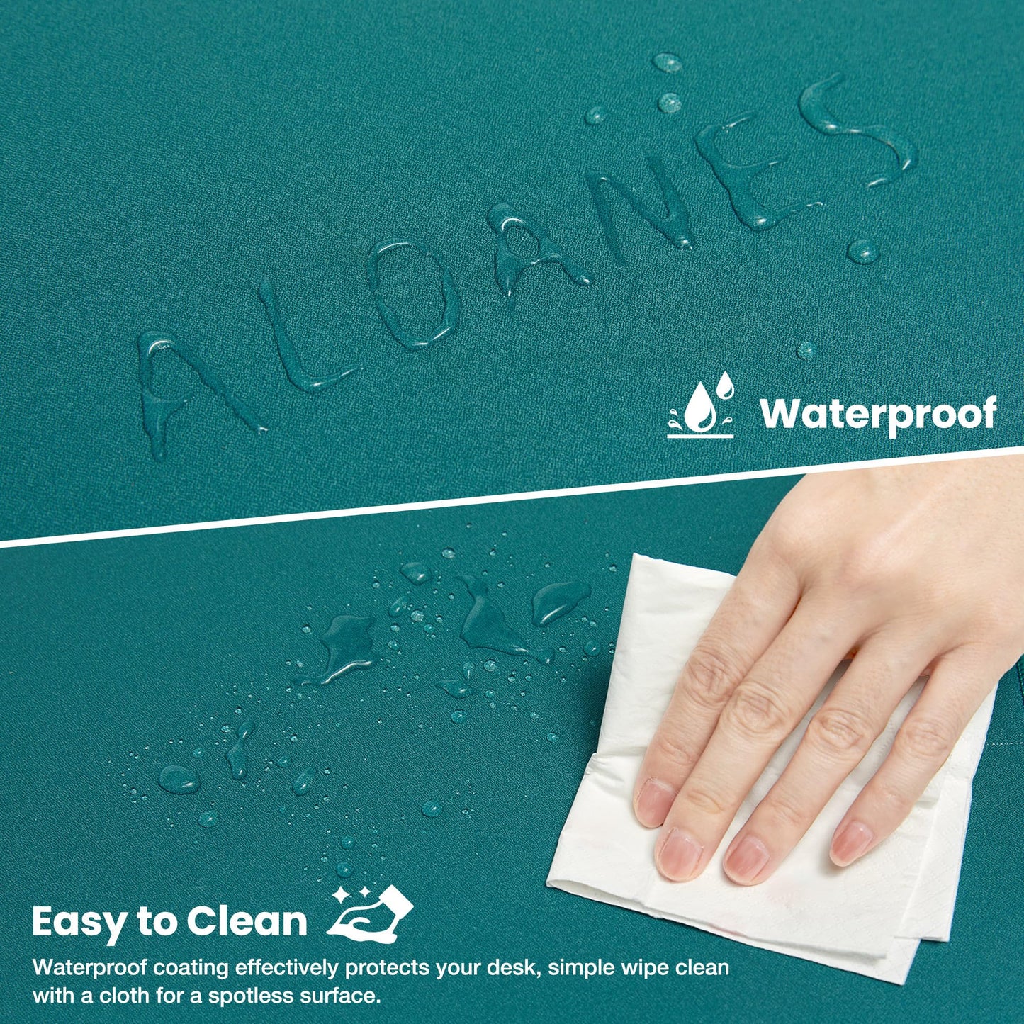 ALOANES Dark Green Waterproof Desk Mat,Large Extended Mouse Mat,Office Desk Protector with Anti-Slip Base,Stitched Edge,Grain Jacquard Surface,Perfect for Gamer,Office&Home, XL(11.81''x27.56''x0.12'')