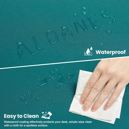 ALOANES Dark Green Waterproof Desk Mat,Large Extended Mouse Mat,Office Desk Protector with Anti-Slip Base,Stitched Edge,Grain Jacquard Surface,Perfect for Gamer,Office&Home, XL(11.81''x27.56''x0.12'')