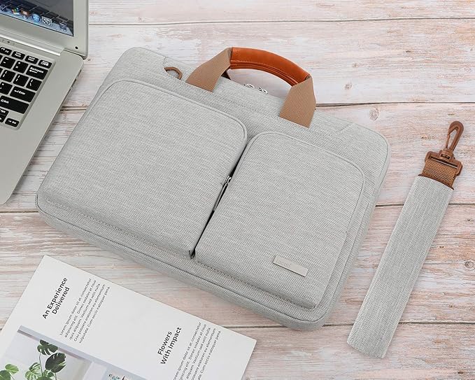Lacdo 360° Protective Laptop Shoulder Bag, 14 Inch Laptop Sleeve Case for HP Lenovo Dell ASUS Acer Chromebook 14, HP Stream, Dell Inspiron, Lenovo IdeaPad, Acer Spin, ASUS ZenBook Computer Bag, Gray