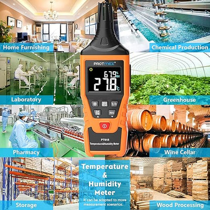 Protmex PT618 Temperature Humidity Meter, Thermometer Hygrometer Monitor with Ambient, Dew Point, Wet Bulb for Indoor/Outdoor MIN, MAX, Data Hold, LCD Backlight