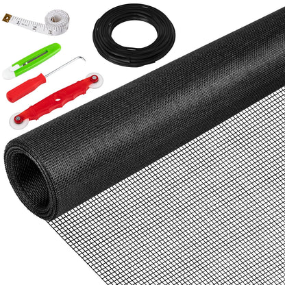 48"X236" Window Screen Replacement Kit, 6 in 1 Window Screen Door Repair Kit, Replacement Window Screens, Fiberglass Patio Screen Mesh for Porch Sliding Door, Rolling Tool Hook Spline Cutter Ruler