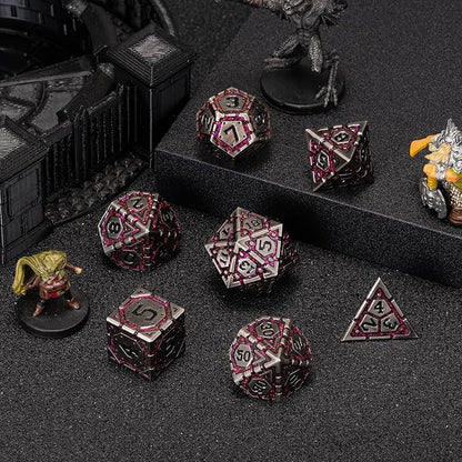 Metal DND Dice Set, Polyhedral Metallic Dice with Cracks for Dungeons and Dragons RPG TTRPG D&D 7-Die Set with Gift Case
