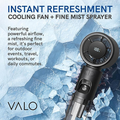 Valo Portable Rechargeable Fan - Mini Cooling Fan for Travel, USB Desk Personal Fan with 4 Speeds, 50ml Tank for Water Cooling Technology, Quiet Operation, 2,000 mAh Battery - Titanium Gray