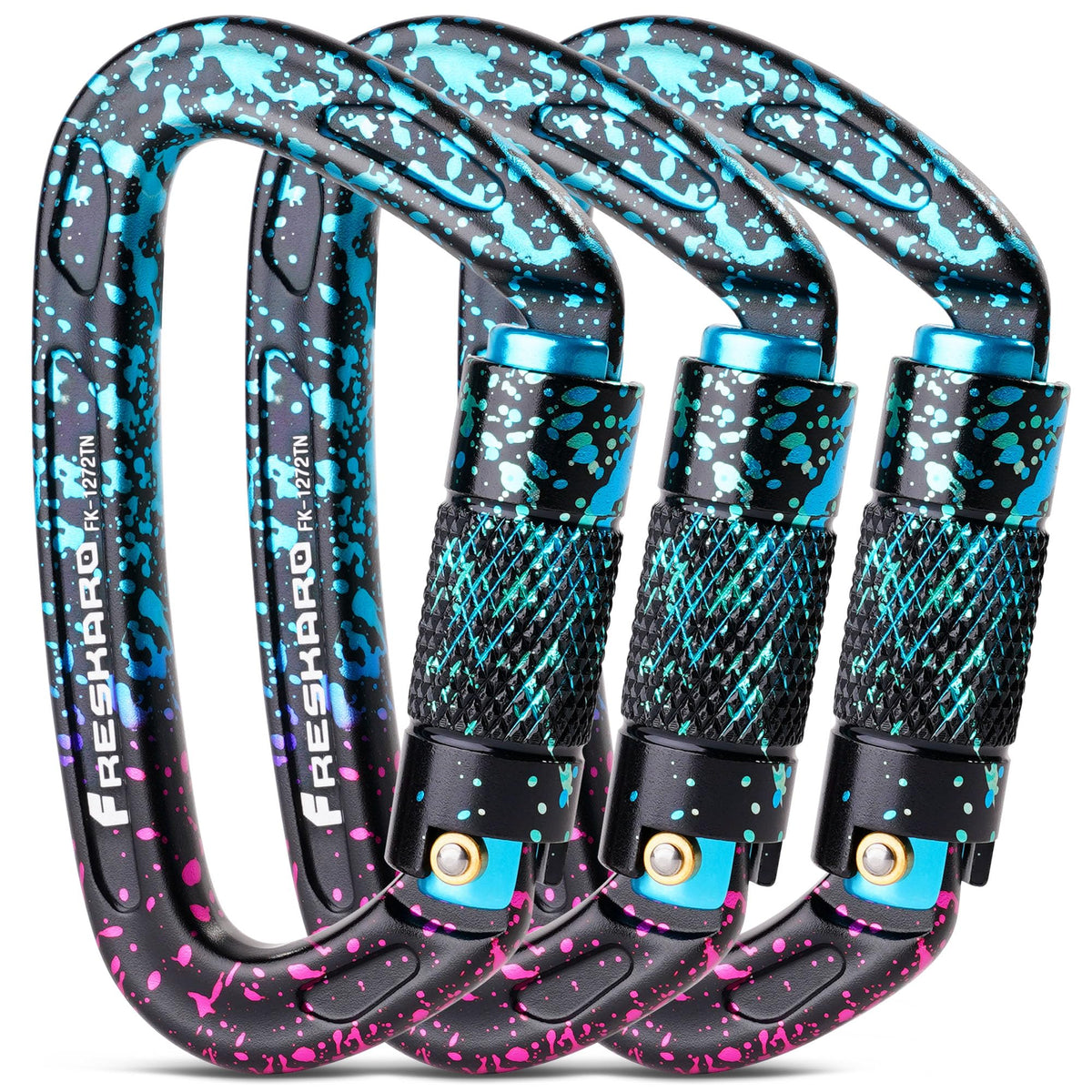 FresKaro 25kN Climbing Carabiners Double Locking Carabiner Clips, Heavy Duty Carabiner for Rock Climbing, Rappelling, Hunting, or Survival Gear kit, Gym Equipment, Cerfified UIAA Carabiner Black