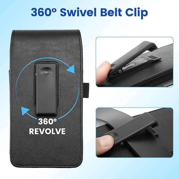 Mopaclle Vertical Phone Holster with Rotating Belt Clip, Compatible with iPhone 17 Pro, iPhone 16 15 14 13 12 Pro, Galaxy S25 S24 S23 S22 – Cell Phone Belt Holder for Men Women, Fits with Case On