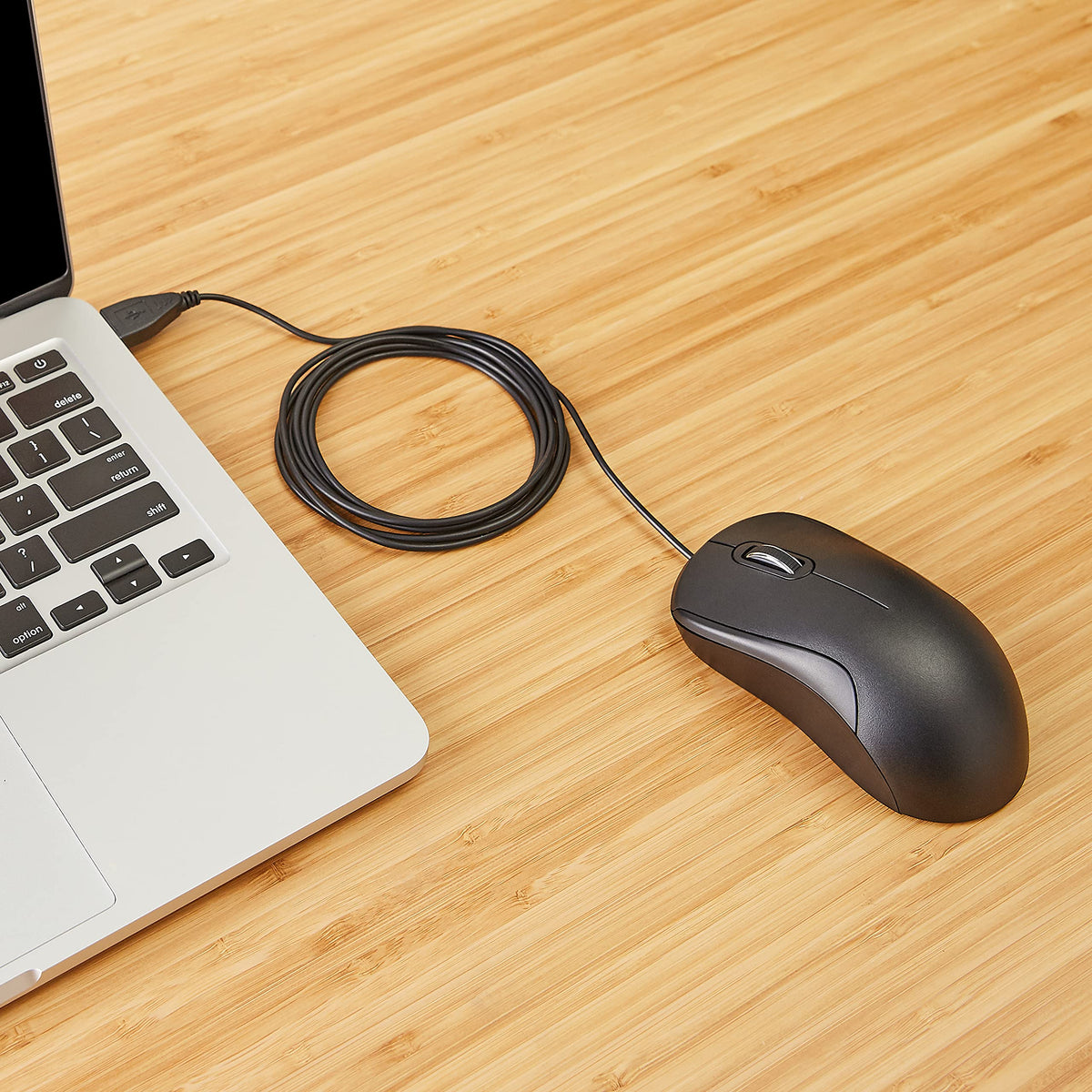 Amazon Basics 3-Button USB Wired Mouse with Precision Scroll Wheel, 1000 DPI, Ergonomic Grip, Plug and Play, 6-foot Cable, Black