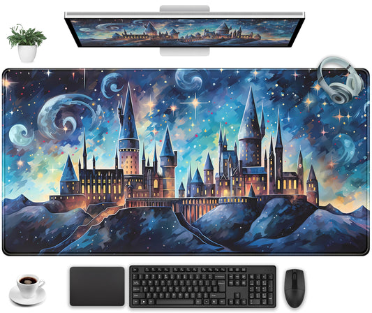 Gaming Desk Mat Skull Desk Pad Extended Mouse Pad XXL, Cool Mouse and Keyboard Mat Big Desktop Mats for Desk, Laptop Mat with Non-Slip Base & Stitched Edges, Office Decor for Men 31.5" x 15.7"