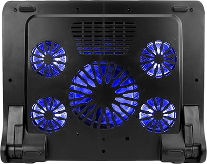 ENHANCE Gaming Laptop Cooling Pad Stand with LED Cooler Fans , Adjustable Height , & Dual USB Port for 17 inch Laptops - 5 Ultra Quiet High Performance Fans 2630 RPM & Built-In Bumpers - Blue