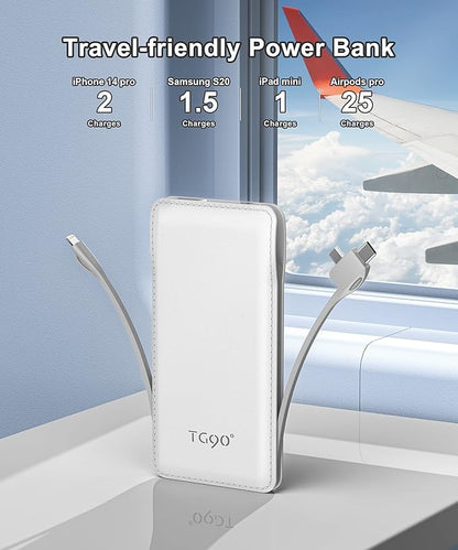 TG90° Cellphone Portable Charger with Built in Lightning and Android Cables Power Bank 10000mah External Battery Packs, USB-C Portable Battery Backup Charger Compatible with iPhone and Android Phones