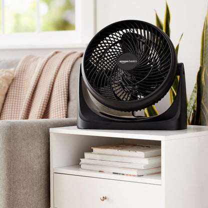 Amazon Basics Air Circulator Fan, Desk Fan for Bedroom, Home and Office, With 90-Degree Tilt Head, 3 Speed Settings, Lightweight (4.2 LBS), 70 Watts, Black, 14.8"Wx7.6"Dx14.1"H