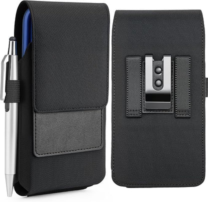 Mopaclle Rugged Nylon Cell Phone Holster with Belt Clip and Loop, Compatible with iPhone 17 Pro, iPhone 16 Pro, 16, 15 Pro, Galaxy S25, S24, S23 – Fits with Case On, Belt Holder for Men and Seniors