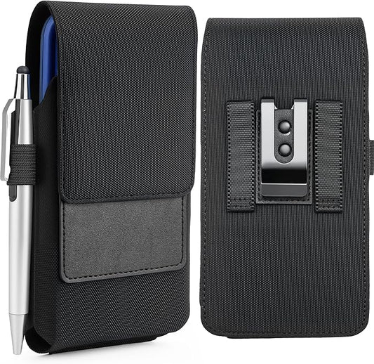 Mopaclle Rugged Nylon Cell Phone Holster with Belt Clip and Loop, Compatible with iPhone 17 Pro, iPhone 16 Pro, 16, 15 Pro, Galaxy S25, S24, S23 – Fits with Case On, Belt Holder for Men and Seniors