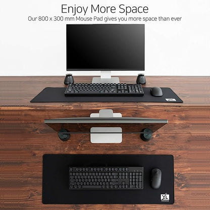 Large Extended Gaming Desk Mousepad (800x300x3mm) - Nonslip Rubber Base and Water Spill Resistant Desktop Keyboard Mouse Mat - Anti-Fray Cloth - Black