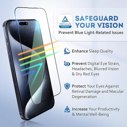 Deppa |2 Pack| for iPhone 16 Pro Max (6.9') Anti-Blue Light Screen Protector '| Scratch Resistant Tempered Glass | 3D Edge to Edge Coverage | Easy Installation Kit | Eye Safeguard TÜV Certified