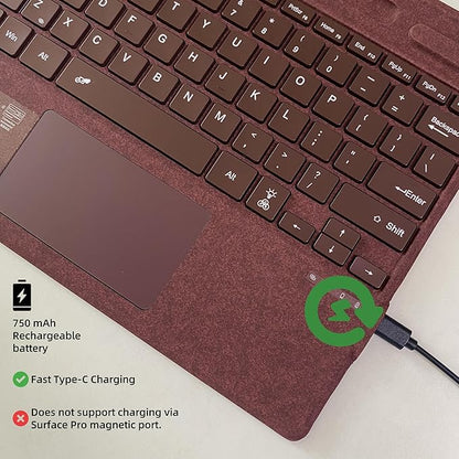 Keyboard for Microsoft Surface Pro Copilot+ (11th Edition) / Pro 11 / Pro 10 / Pro 9 / Pro 8 / Pro X, 13 inch, Detachable Type Cover with Touchpad, 7-Color Backlit & Pen Holder (Wine)