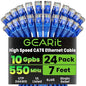 GearIT Cat 6 Ethernet Cable Pack - 24-Pack 7 ft Cat6 Ethernet Patch Cables | RJ45 Network Patch Cable, 10 Gbps Snagless Gold-Plated Connectors - Ethernet Cable Cat 6 for PC, TV, Router - Blue