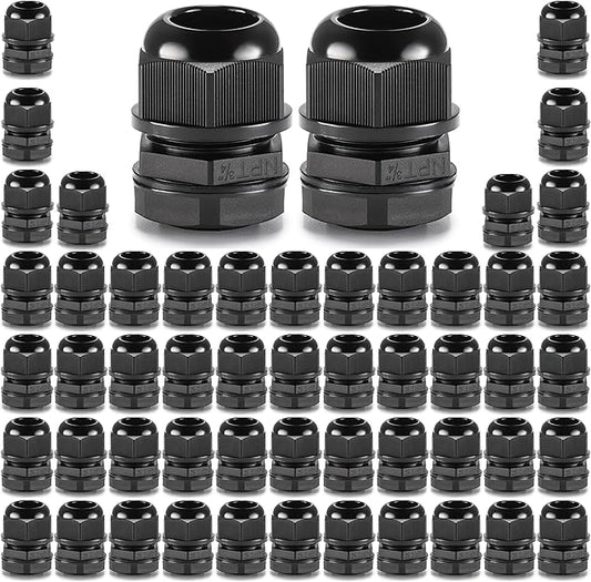 QILIPSU 50pcs 3/4" NPT Cable Gland Waterproof IP68 Nylon Cable Pass Through Cord Grip Connector Strain Relief Wire Grommet