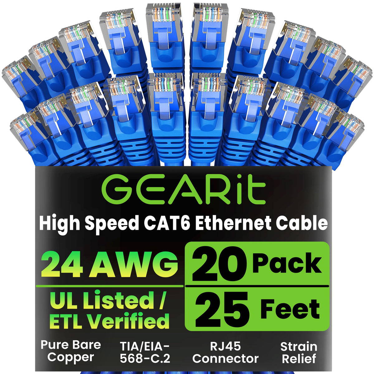 GEARit Cat6 Patch Cables Cat 6 Ethernet Cable 1 ft 20-Pack Purple