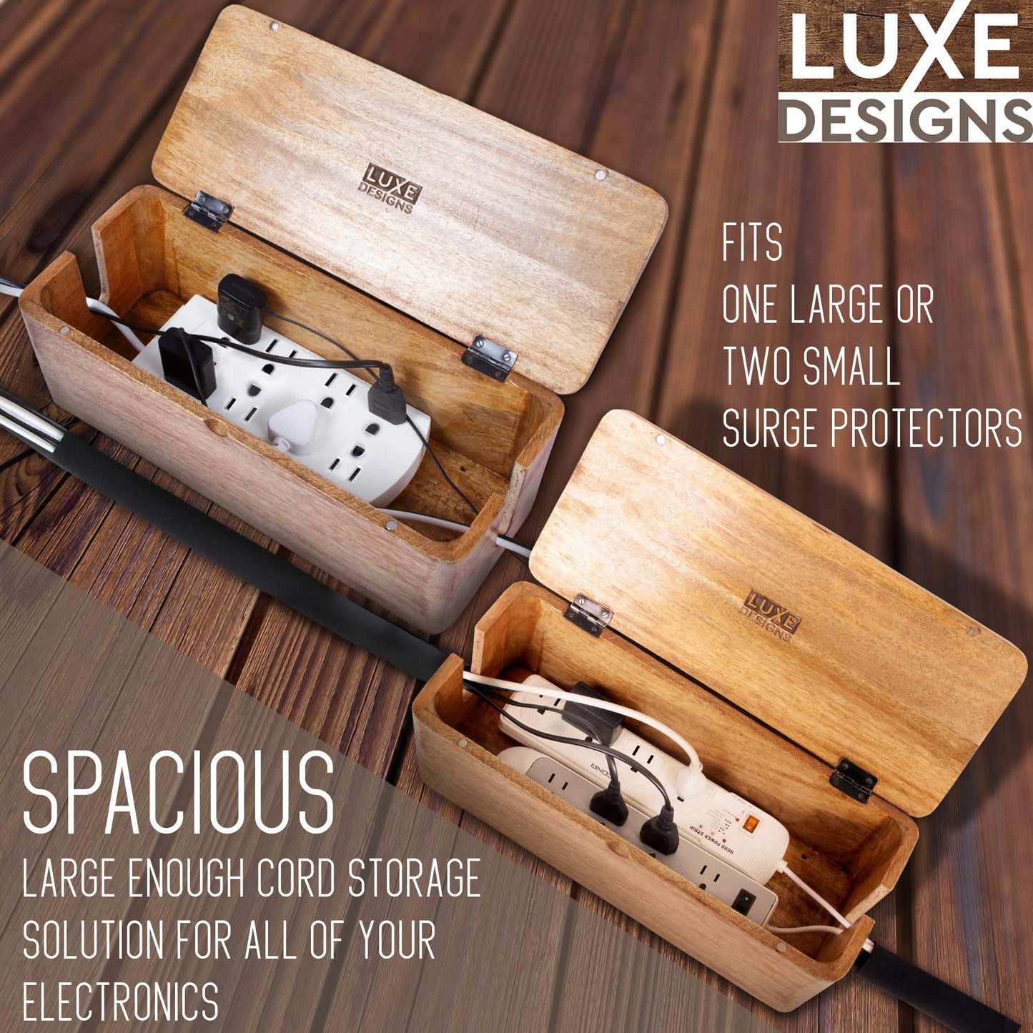 Mango Cable Management Box - Rustic Design (Natural, Large)
