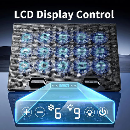 AICHESON Gaming Laptop Cooling Pad with 15 Cooler Fans, RGB Ultimate Computer Stand Base with Silent Fans for 15-18 Inch Laptops, Blue LED Lights