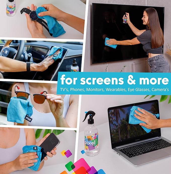 Pixel Perfect | 4.2oz | Screen Cleaner Kit, for TV, Laptops, Computers, Monitors, Phones, Tablets | 120ml Cleaning Kit, Premium Natural Spray