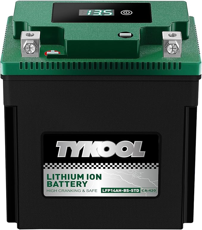TYKOOL YTX14AH-BS-STD, LiFePO4 Lithium Motorcycle Battery,12.8V 7Ah,420CCA,5X Longer Life,Digital Readout, Powersports Battery,Fits for ATV, UTV, Scooter, Snow mobile,Polarity:[+ -]