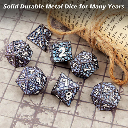 PJOY Metal DND Dice Set for Dungeons and Dragons Dice with Case Meteorite Black Blue Glitters 7PCS 16mm Role Playing Cool DND Gifts for Players D&D DM Game Masters