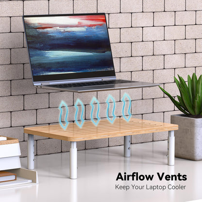 WELL WENG Bamboo Monitor Stand Riser, 4 Adjustable Height,Easy Assembly