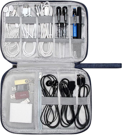 SELLYFELLY Travel Electronics Organizer Portable Cable Organizer Bag for Storage Electronic Accessories Case for Cord,Phone,Charger,Flash Drive (Navy Blue)