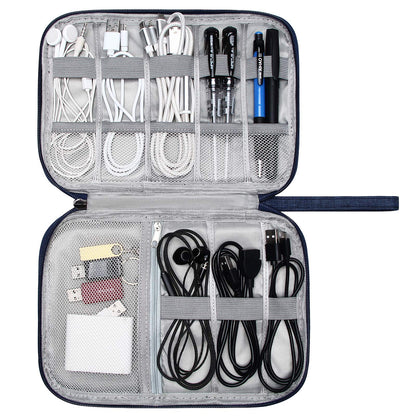 SELLYFELLY Travel Electronics Organizer Portable Cable Organizer Bag for Storage Electronic Accessories Case for Cord,Phone,Charger,Flash Drive (Navy Blue)