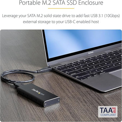 StarTech.com M.2 SSD Enclosure for M.2 SATA SSDs - USB 3.1 (10Gbps) with USB-C Cable - External Enclosure for USB-C Host - Aluminum, TAA (SM21BMU31C3)