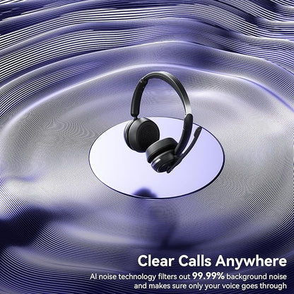Wireless Headset with Mic for Work, Bluetooth Headset with Mic (AI Noise Canceling & Mic Mute), Wireless Headphones with USB Dongle & Charging Base for Work/Home/Call Center/PC/Computer/Zoom/Teams