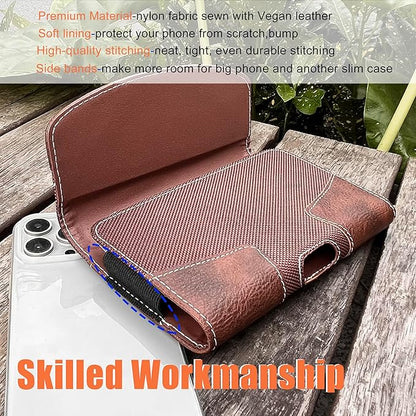 Leather Phone Holster for Men with Belt Clip, Cell Phone Holder for Galaxy A06/F06/M06/F14/XCover7/Moto Defy 2/BLU G64/TCL 60R/HMD Key,Belt Pouch Case Magnetic Closure (Brown-XXL)