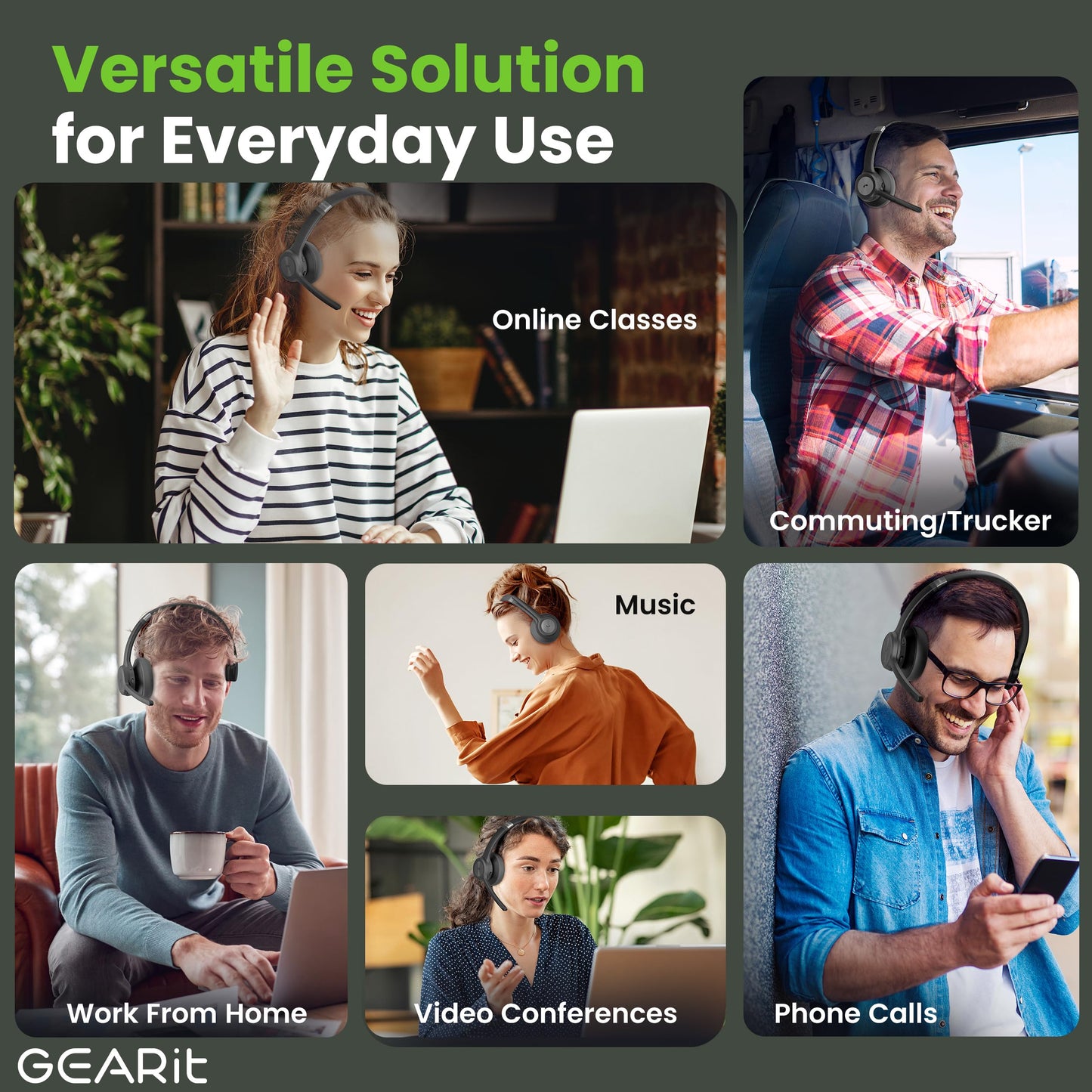 GEARit Wireless Bluetooth Headset with Mic - 35 Hrs Talk Time - for Trucker, w/Noise Cancelling Microphone & Mute Button - Easy to Set Up Wireless for Work, Phone Calls, Homes, Offices