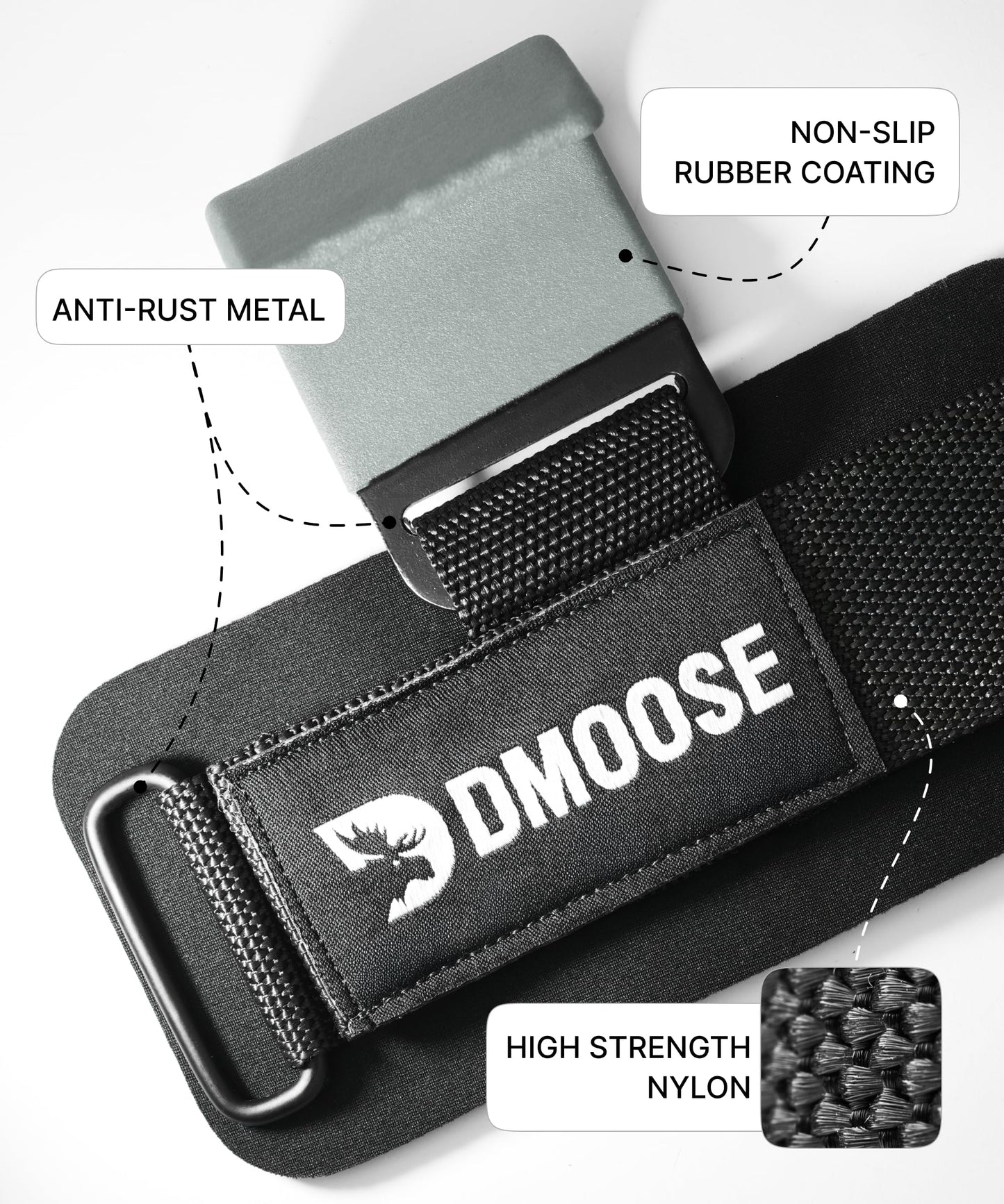 DMoose Fitness Weight Lifting Hooks (Pair) for Deadlifts, Pull Ups, Rows & Shrugs - Anti-Rip Nylon Strap Hand Grips with Thick Wrist Padding - Heavy Duty Wrist Straps for Weightlifting (Grey)