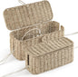 2-Pack Large Cable Management Box, Natural Rattan Cable Cord Organizer Boxes for Power Strip – 2 Open Slots Cords Hider Box for TV Wires, Computer, Router, USB Hub and Under Desk Power Strip