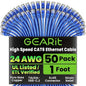 GearIT Cat 6 Ethernet Cable Pack - 50-Pack 1 ft Cat6 Ethernet Patch Cables | RJ45 Network Patch Cable, 10 Gbps Snagless Gold-Plated Connectors - Ethernet Cable Cat 6 for PC, TV, Router - Blue