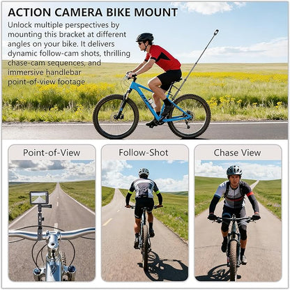 Motorcycle Camera Mount for Insta 360 x5,Adjustable GoPro Bike Extension Pole Kit Compatible with Insta360, GoPro, and DJI Cameras - Designed for Bike and Motorcycle Riding Shots