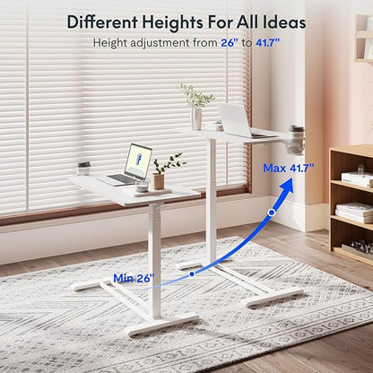FLEXISPOT Adjustable C Table with Wheels, Mobile Snack Side End Table Sofa Couch Bedside Table Laptop Rolling Cart TV Tray Night Stand Small Space Side Table,(31.5" W x 17.7" D,White)