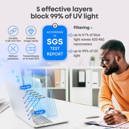 VINTEZ 15.6 inch Blue Light Blocking Screen Protector Panel for 16:9 Widescreen Computer Monitor and Laptop - PC Anti-UV Eye Protection Filter Film - Anti-Scratch Diagonal Frame Shield [1 Pack]