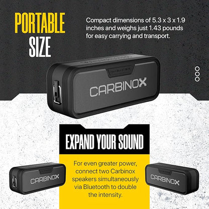 CARBINOX Portable Bluetooth Speaker with IPX7 Waterproof, Type-C Fast Charging, 3D Surround Sound, 18m Range, Black