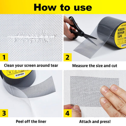 DR.TAPELAB, Grey Window Screen Repair Tape, 2 in X 15 FT, Screen Repair Kit for Windows or Doors, Strong Adhesive Patch Kit Fiberglass Mesh Tape