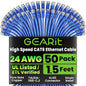 GEARit Cat 6 Ethernet Cable Pack - 50-Pack 1.5 ft Cat6 Ethernet Patch Cables | RJ45 Network Patch Cable, 10 Gbps Snagless Gold-Plated Connectors - Ethernet Cable Cat 6 for PC, TV, Router - Blue