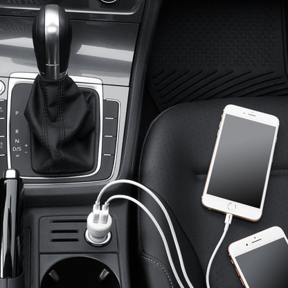 Amazon Basics 24W Dual USB Car Charger for Phones, 2-Port USB-A with LED Indicator, Small Size, Low Profile, Compatible with iPhone 16/15/14/13/12/11/X, Samsung, and more, Black/Red