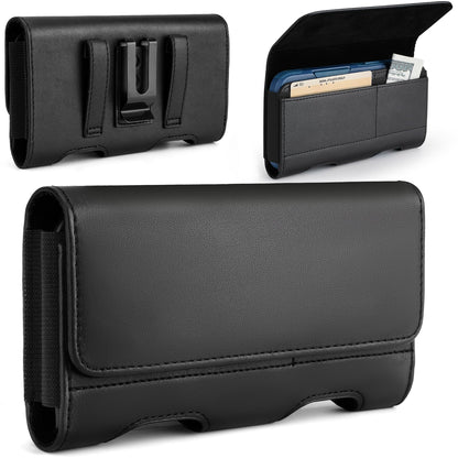 Mopaclle Nylon Phone Holster with Heavy Duty Metal Belt Clip and Card Holder, Compatible with iPhone 13/12 Mini, iPhone SE, iPhone 8/7/6S/6, and Galaxy S7/S6/S5 - Black