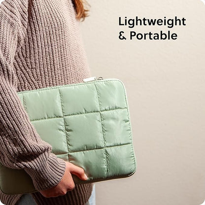 U Brands Nylon Puffer Zipping Medium Laptop Sleeve, 9.75" x 13", Computer Accessories, Laptop Bag for MacBook Pro, MacBook Air, Chromebook, HP Computer, Matcha Green