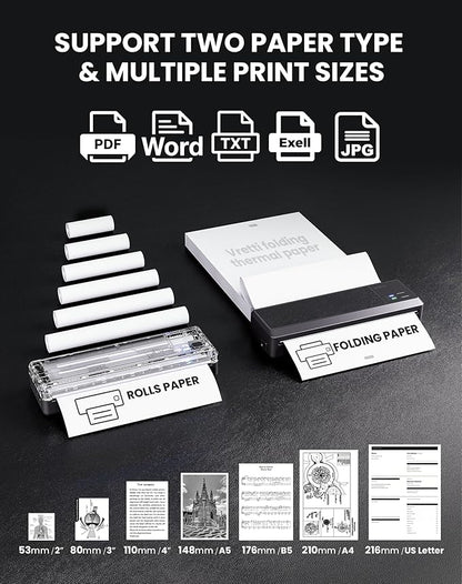 vretti P83 Portable Printers Wireless for Travel, A4 Portable Thermal Printer, Mobile Inkless Printer Compatible with Phone & Laptop, Supports 8.5 x 11 US Letter for Car School Office Home Use, Black