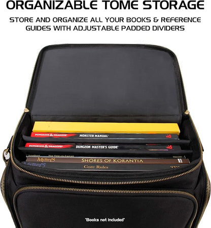 ENHANCE Tabletop DnD Bag - RPG Adventurer's Dungeons and Dragons Accessories Bag with Miniatures Storage, Mat Holder, DnD Dice & Token Pockets, Fits 4-8 Books, DM's Guide, Player's Handbook (Black)